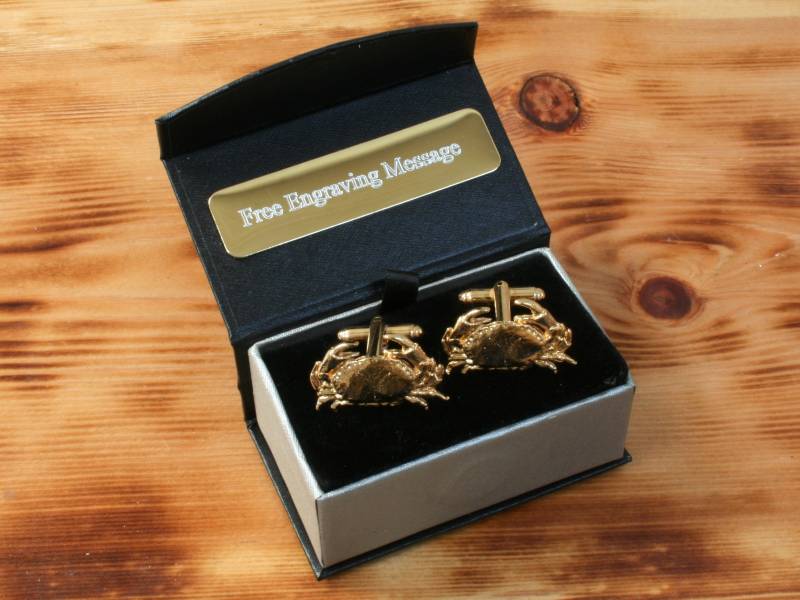 Krabbe Vergoldete Manschettenknöpfe Uk Handgemachte Marine Sealife Vatertagsgeschenk Box Mit Gravur von GamekeepersGifts
