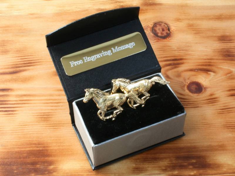 Pferd Läuft Vergoldet Manschettenknöpfe Uk Handgemachte Reiter Vatertagsgeschenk Custom Box von GamekeepersGifts