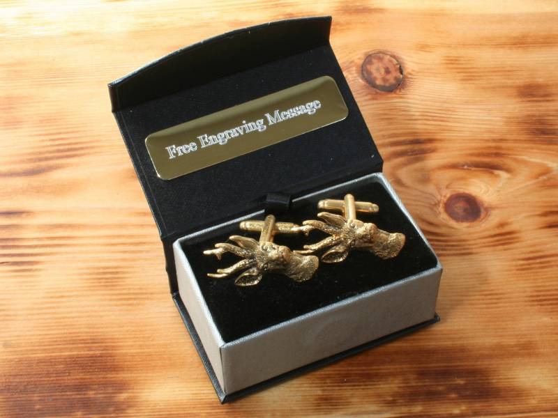 Reh Vergoldete Manschettenknöpfe Uk Handmade Jagd Hirsch Vatertagsgeschenk Box Graviert von GamekeepersGifts