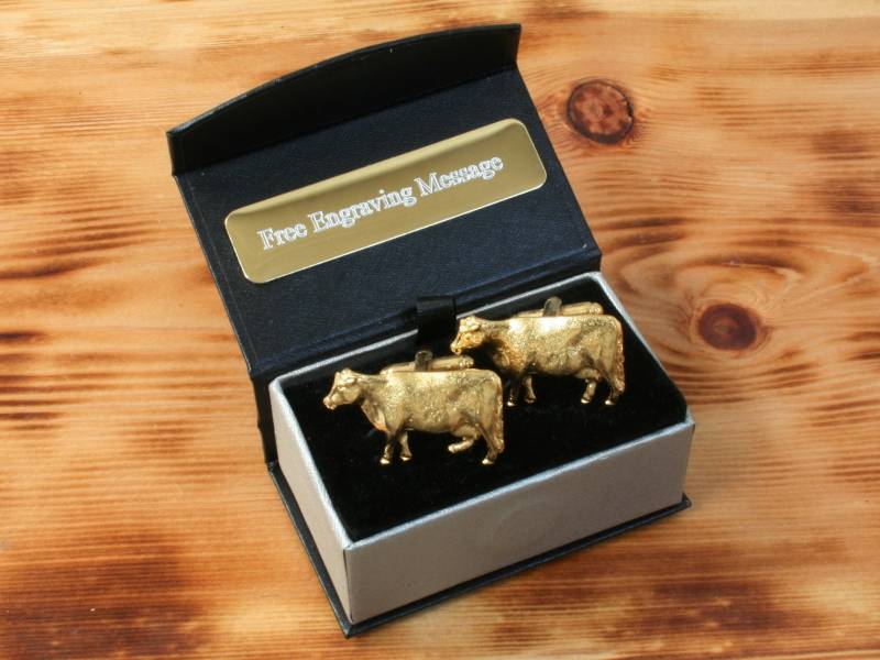 Rind Kuh Vergoldet Manschettenknöpfe Uk Handmade Farming Beef Weihnachtsgeschenk Box Option Graviert von GamekeepersGifts