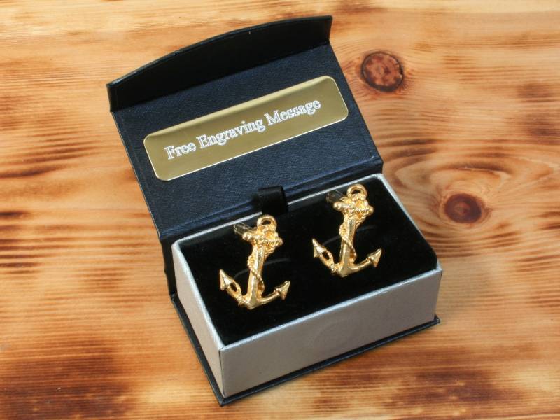Schiffe Anker Vergoldet Manschettenknöpfe Handmade Segelboot Vatertag Geschenk Box Option Graviert von GamekeepersGifts