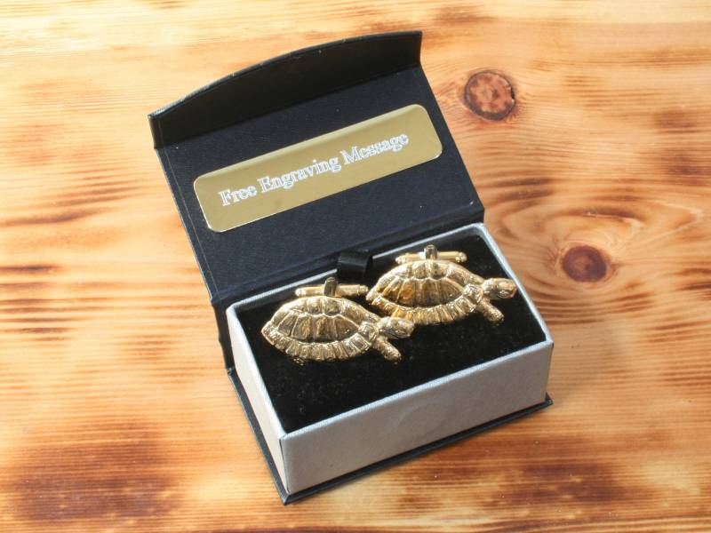 Schildkröte Vergoldet Manschettenknöpfe Uk Handmade Sealife Marine Vatertag Geschenk Box Graviert von GamekeepersGifts