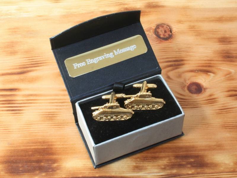 Sherman Tank Vergoldete Manschettenknöpfe Uk Handmade Ww2 Artillery Vatertagsgeschenk Custom Box von GamekeepersGifts