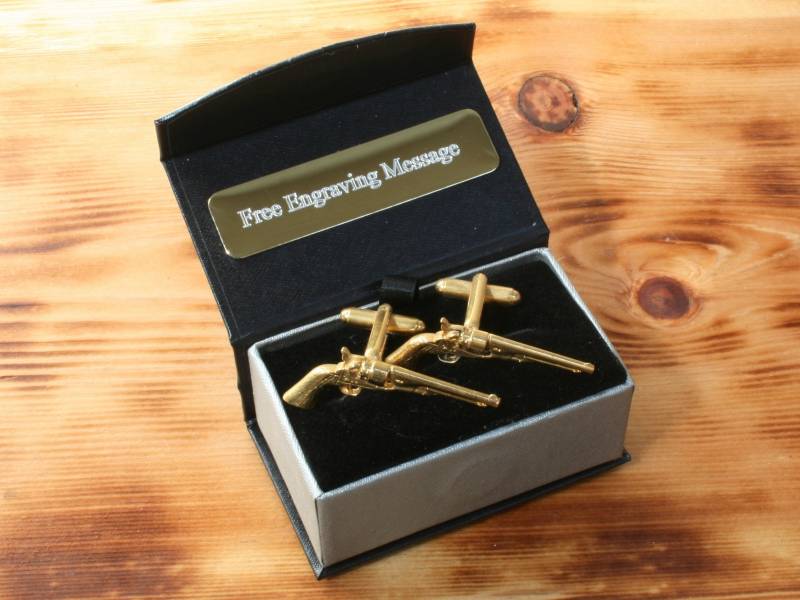 Vintage Pistole Vergoldet Manschettenknöpfe Uk Handgemacht Western Wilder Westen Vatertag Geschenk Custom Box von GamekeepersGifts