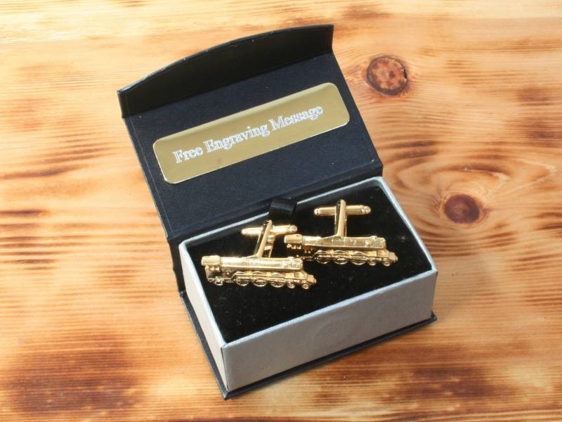 steam Train Vergoldet Manschettenknöpfe Uk Handmade Lokomotive Eisenbahn Vatertagsgeschenk Custom Box von GamekeepersGifts