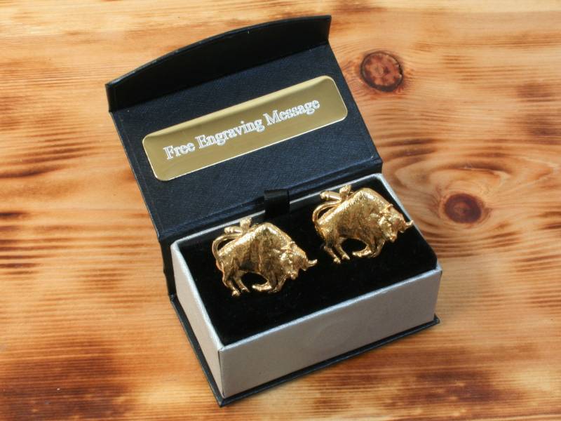 stier Vergoldete Manschettenknöpfe Uk Handgemachte Landwirtschaft Spanisch Vatertagsgeschenk Custom Box von GamekeepersGifts