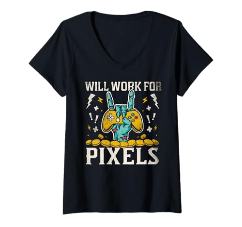 Damen Funktioniert für Pixels Funny Gamer Humor Meme T-Shirt mit V-Ausschnitt Damen Funktioniert für Pixels Funny Gamer Humor Meme T-Shirt mit V-Ausschnitt von Gamer Apparel for True Gaming Fans