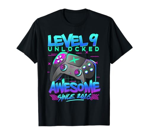 Level 9 freigeschaltet Awesome seit dem 9. Geburtstag 2016 Gaming Boy T-Shirt von Gamer Birthday Gifts Video Game Bday Party 2025