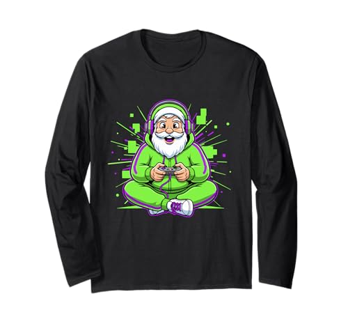 Christmas Man Gaming Humor Gamer Langarmshirt Christmas Man Gaming Humor Gamer Langarmshirt von Gamer Christmas Gaming Cartoon Video Game