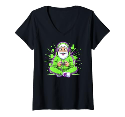 Damen Christmas Man Gaming Humor Gamer T-Shirt mit V-Ausschnitt Damen Christmas Man Gaming Humor Gamer T-Shirt mit V-Ausschnitt von Gamer Christmas Gaming Cartoon Video Game