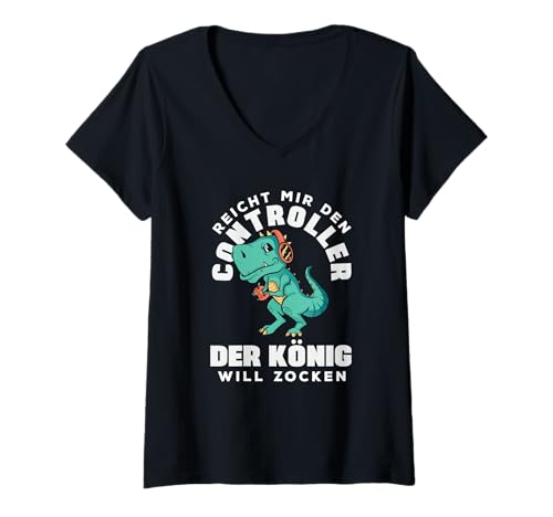 Damen Reicht Mir Den Controller Der König Will Zocken Gamer T-Shirt mit V-Ausschnitt Damen Reicht Mir Den Controller Der König Will Zocken Gamer T-Shirt mit V-Ausschnitt von Gamer Controller Spruch Gaming Geschenk Geschenke