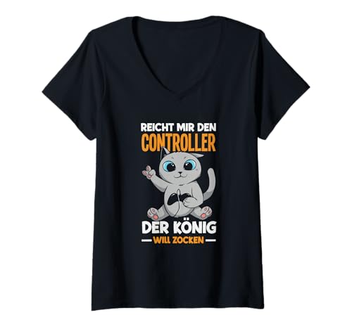Damen Reicht Mir Den Controller Der König Will Zocken Gamer T-Shirt mit V-Ausschnitt Damen Reicht Mir Den Controller Der König Will Zocken Gamer T-Shirt mit V-Ausschnitt von Gamer Controller Spruch Gaming Geschenk Geschenke