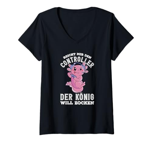 Damen Reicht Mir Den Controller Der König Will Zocken Gamer T-Shirt mit V-Ausschnitt Damen Reicht Mir Den Controller Der König Will Zocken Gamer T-Shirt mit V-Ausschnitt von Gamer Controller Spruch Gaming Geschenk Geschenke