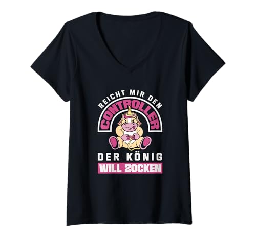 Damen Reicht Mir Den Controller Der König Will Zocken Gamer T-Shirt mit V-Ausschnitt Damen Reicht Mir Den Controller Der König Will Zocken Gamer T-Shirt mit V-Ausschnitt von Gamer Controller Spruch Gaming Geschenk Geschenke