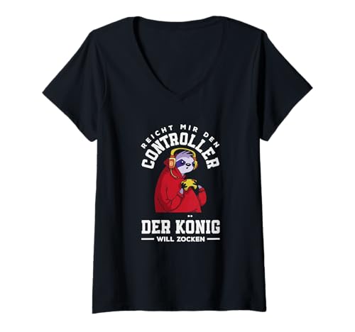 Damen Reicht Mir Den Controller Der König Will Zocken Gamer T-Shirt mit V-Ausschnitt Damen Reicht Mir Den Controller Der König Will Zocken Gamer T-Shirt mit V-Ausschnitt von Gamer Controller Spruch Gaming Geschenk Geschenke