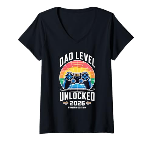 Damen Dad Level Unlocked 2026 Funny Gamer New Dad Ankündigung T-Shirt mit V-Ausschnitt Damen Dad Level Unlocked 2026 Funny Gamer New Dad Ankündigung T-Shirt mit V-Ausschnitt von Gamer Dad Life