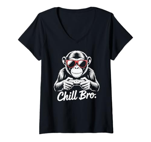 Damen Cool Monkey with Sunglasses Gaming Animal Chill Bro Gamer T-Shirt mit V-Ausschnitt Damen Cool Monkey with Sunglasses Gaming Animal Chill Bro Gamer T-Shirt mit V-Ausschnitt von Gamer Gaming Clothing Co. Tee