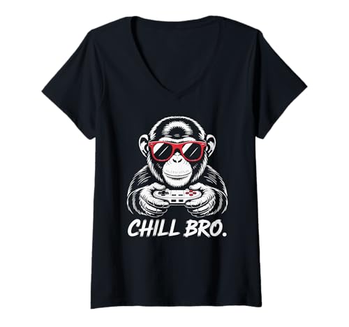 Damen Cool Monkey with Sunglasses Gaming Animal Chill Bro Gamer T-Shirt mit V-Ausschnitt Damen Cool Monkey with Sunglasses Gaming Animal Chill Bro Gamer T-Shirt mit V-Ausschnitt von Gamer Gaming Clothing Co. Tee