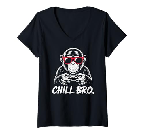 Damen Cool Monkey with Sunglasses Gaming Animal Chill Bro Gamer T-Shirt mit V-Ausschnitt Damen Cool Monkey with Sunglasses Gaming Animal Chill Bro Gamer T-Shirt mit V-Ausschnitt von Gamer Gaming Clothing Co. Tee