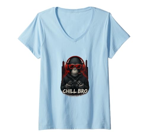 Damen CHILL BRO - Cooler AFFE mit Sonnenbrille Geschenkidee Gamer T-Shirt mit V-Ausschnitt Damen CHILL BRO - Cooler AFFE mit Sonnenbrille Geschenkidee Gamer T-Shirt mit V-Ausschnitt von Gamer Gaming tshirt lustig Zocker Geschenk