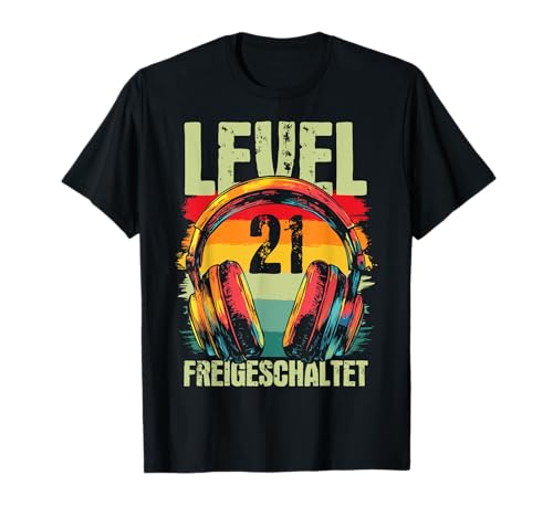 21. Geburtstag Männer Video Gamer Level 21 Unlocked Mann T-Shirt von Gamer Geburtstag Geschenke Zocker Mann Spieler