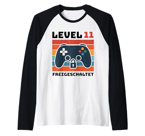Level 11 freigeschaltet Gamer Kinder Geburtstag 11 Jahre Raglan von Gamer Geburtstag Kinder