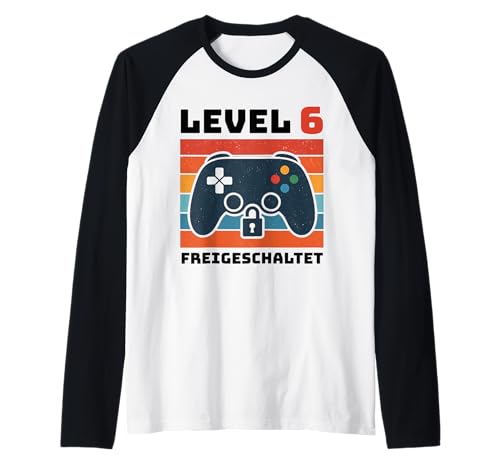 Level 6 freigeschaltet Gamer Kinder Geburtstag 6 Jahre Raglan von Gamer Geburtstag Kinder