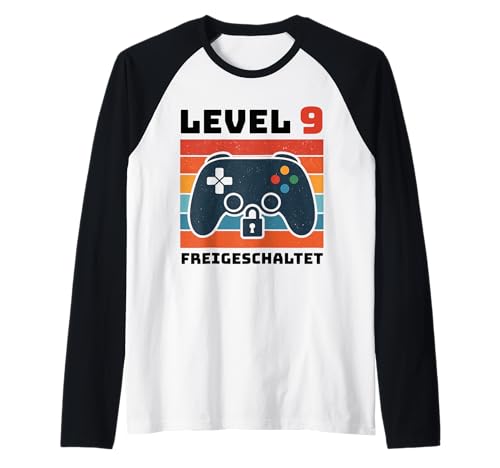 Level 9 freigeschaltet Gamer Kinder Geburtstag 9 Jahre Raglan von Gamer Geburtstag Kinder