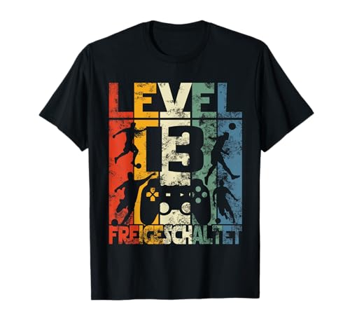 Geburtstag Jungen Video Gamer Level 13 Unlocked Fussball T-Shirt von Gamer Geburtstag Zocker Fußball Spieler Teenager