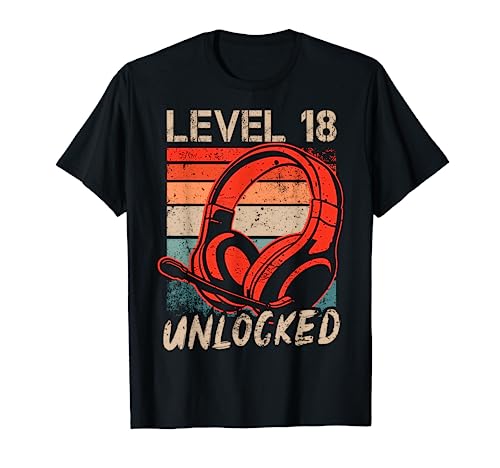 18. Geburtstag Jungen Video Gamer Level 18 Unlocked Männer T-Shirt von Gamer Geburtstag Zocker Männer Spieler Jungen