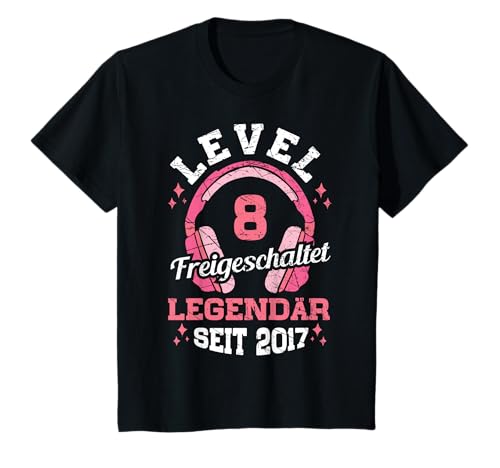 Kinder Level 8 Jahre Mädchen Geburtstag Gamer Girl Zockerin 2017 T-Shirt von Gamer Girl Geburtstag Mädchen Geschenkideen 2025