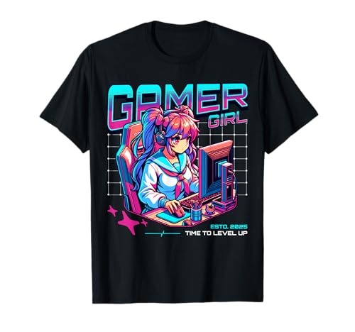 Gamer Girl Gaming Konsole PC Zockerin Zocken Mädchen T-Shirt von Gamer Girl Video Gaming Konsole PC Mädchen Zocken