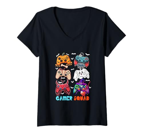 Damen Gamer Halloween Squad Horror Collection Game Controllers T-Shirt mit V-Ausschnitt Damen Gamer Halloween Squad Horror Collection Game Controllers T-Shirt mit V-Ausschnitt von Gamer Halloween Costume