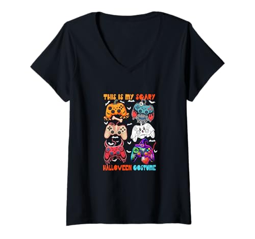 Damen My Scary Halloween Costume Collection Game Controllers Gamer T-Shirt mit V-Ausschnitt von Gamer Halloween Costume