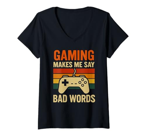 Damen Lustiges Videospiel Grafik Gaming Makes Me Say Bad Words T-Shirt mit V-Ausschnitt Damen Lustiges Videospiel Grafik Gaming Makes Me Say Bad Words T-Shirt mit V-Ausschnitt von Gamer Humor Sorry What I Said