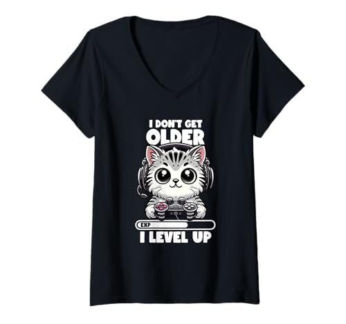 Damen Ich werde nicht älter Ich steige auf Funny Gaming Lovers Geek Gamer T-Shirt mit V-Ausschnitt von Gamer Husband Gamer Wife Gamer Couples Gamer Kids