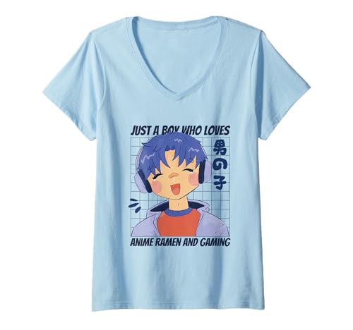 Damen Nur EIN Junge, der Anime-Ramen und Gaming liebt - Cute Otaku T-Shirt mit V-Ausschnitt Damen Nur EIN Junge, der Anime-Ramen und Gaming liebt - Cute Otaku T-Shirt mit V-Ausschnitt von Gamer Japanese Vibes