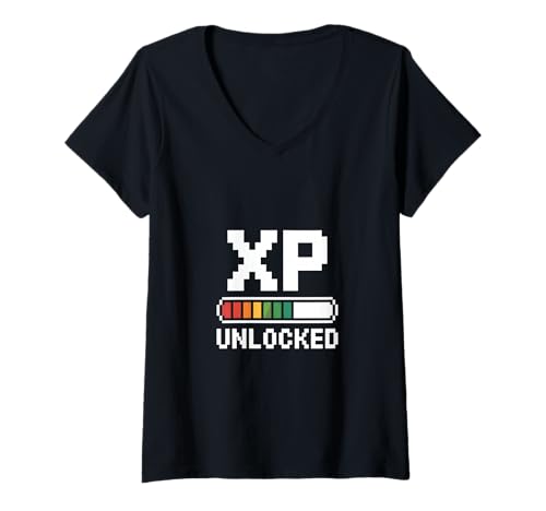 Damen XP Unlocked Level Aufgestiegen Gamer Retro Pixel T-Shirt mit V-Ausschnitt Damen XP Unlocked Level Aufgestiegen Gamer Retro Pixel T-Shirt mit V-Ausschnitt von Gamer Level Up Retro Pixel Erfahrungspunkte