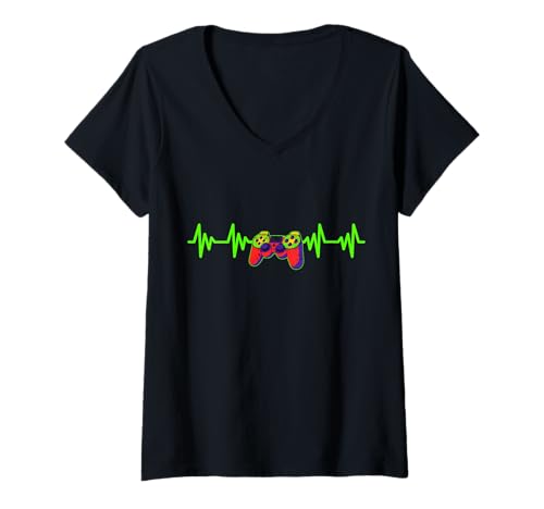 Damen Gamer PC Games Gaming Konsolen zocken Herzschlag Gamer T-Shirt mit V-Ausschnitt Damen Gamer PC Games Gaming Konsolen zocken Herzschlag Gamer T-Shirt mit V-Ausschnitt von Gamer PC set Games Zubehör Geschenke Shirts
