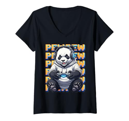 Damen Cute Gaming Panda Pew Videospiel Grafik T-Shirt mit V-Ausschnitt Damen Cute Gaming Panda Pew Videospiel Grafik T-Shirt mit V-Ausschnitt von Gamer Panda Pew Video Game Graphic Co.