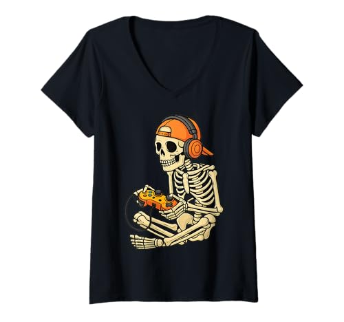 Damen Skelett Gamer Halloween Videospiel Shirt für Jungen & Herren T-Shirt mit V-Ausschnitt Damen Skelett Gamer Halloween Videospiel Shirt für Jungen & Herren T-Shirt mit V-Ausschnitt von Gamer Skeleton Halloween Shirts & Gifts