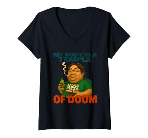 Damen My Body is A Temple of Doom Lustiger Gaming-Humor T-Shirt mit V-Ausschnitt Damen My Body is A Temple of Doom Lustiger Gaming-Humor T-Shirt mit V-Ausschnitt von Gamer Snack Life Funny Geek Pizza Co.
