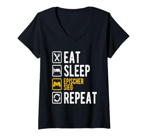 Damen Gamer Zocker Eat Sleep Epischer Sieg Repeat Lustig Geschenk T-Shirt mit V-Ausschnitt Damen Gamer Zocker Eat Sleep Epischer Sieg Repeat Lustig Geschenk T-Shirt mit V-Ausschnitt von Gamer Zocker Geschenke lustiges Geschenk
