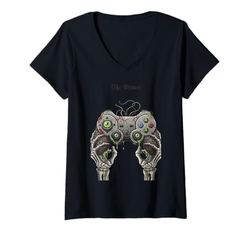 Damen Gamer Halloween Zombie Game Controller Gruseliges Gaming Jungen T-Shirt mit V-Ausschnitt Damen Gamer Halloween Zombie Game Controller Gruseliges Gaming Jungen T-Shirt mit V-Ausschnitt von Gamer Zombie Game Controller
