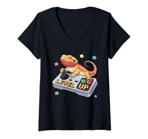 Damen Eidechse spielt Videospiel Reptilien Reptilien Gamer T-Shirt mit V-Ausschnitt Damen Eidechse spielt Videospiel Reptilien Reptilien Gamer T-Shirt mit V-Ausschnitt von Gamer lizard