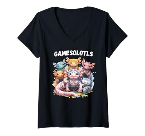 Damen Gamesolotls of The World Diverse Gamer Axolotl T-Shirt mit V-Ausschnitt Damen Gamesolotls of The World Diverse Gamer Axolotl T-Shirt mit V-Ausschnitt von Gamesolotls Types Of Gamers