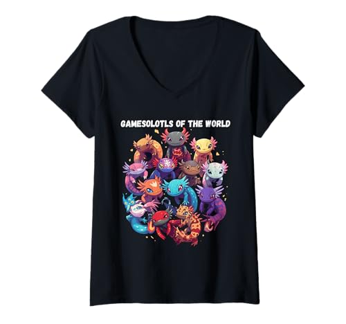 Damen Gamesolotls of The World Diverse Gamer Axolotl T-Shirt mit V-Ausschnitt Damen Gamesolotls of The World Diverse Gamer Axolotl T-Shirt mit V-Ausschnitt von Gamesolotls Types Of Gamers
