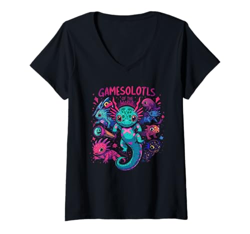 Damen Gamesolotls of The World Diverse Gamer Axolotl T-Shirt mit V-Ausschnitt Damen Gamesolotls of The World Diverse Gamer Axolotl T-Shirt mit V-Ausschnitt von Gamesolotls Types Of Gamers