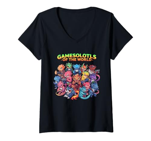 Damen Gamesolotls of The World Diverse Gamer Axolotl T-Shirt mit V-Ausschnitt Damen Gamesolotls of The World Diverse Gamer Axolotl T-Shirt mit V-Ausschnitt von Gamesolotls Types Of Gamers