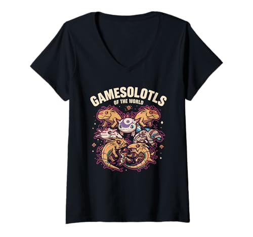 Damen Gamesolotls of The World Diverse Gamer Axolotl T-Shirt mit V-Ausschnitt Damen Gamesolotls of The World Diverse Gamer Axolotl T-Shirt mit V-Ausschnitt von Gamesolotls Types Of Gamers